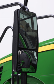 Wide-angle, heated top pane, electrically adjustable top pane, non-telescoping left-hand mirror for 8RT and 9RT Series Tractors